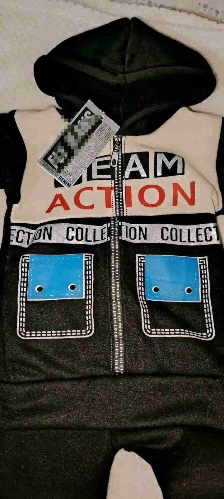 Conjunto de niño negro, blanco y azul con capucha, foto 2 de 2
