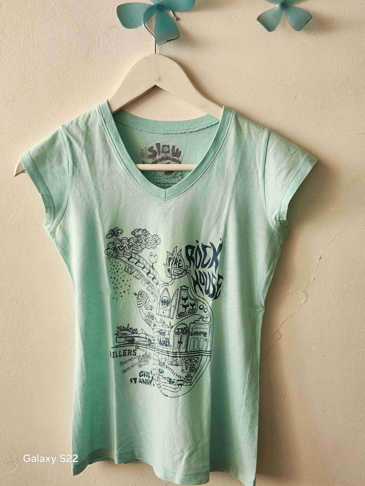 Camisa de mujer verde turquesa con estampado rockero talla S, foto 5 de 5