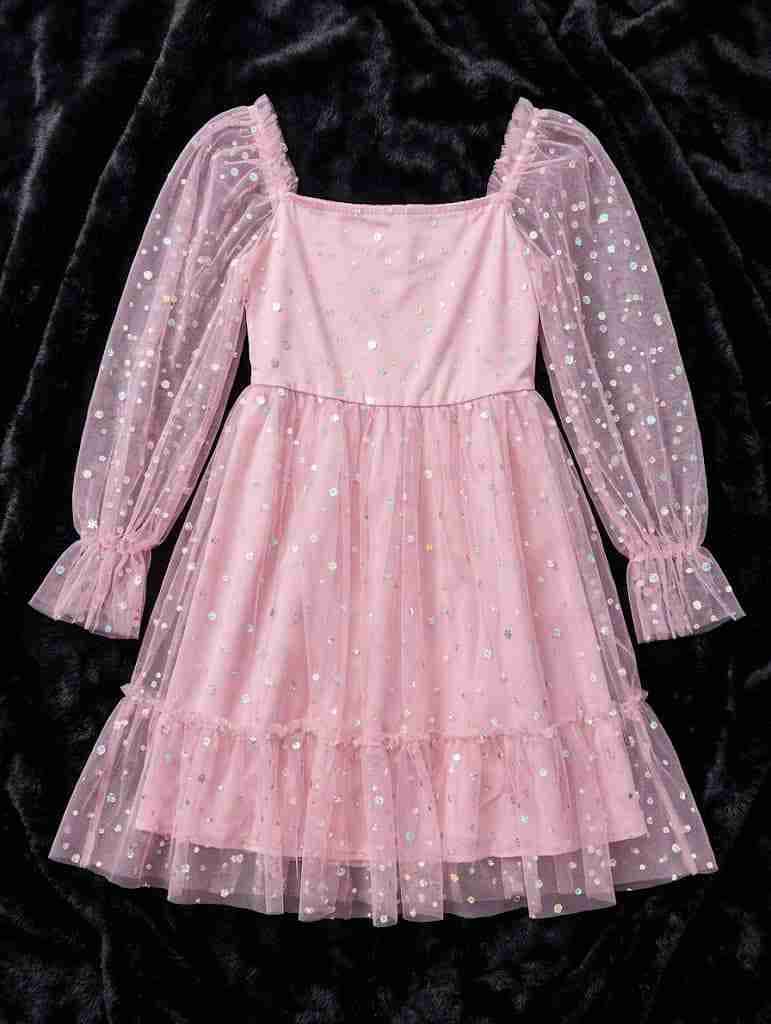 Vestido rosa de niña con tul y brillos, foto 2 de 2