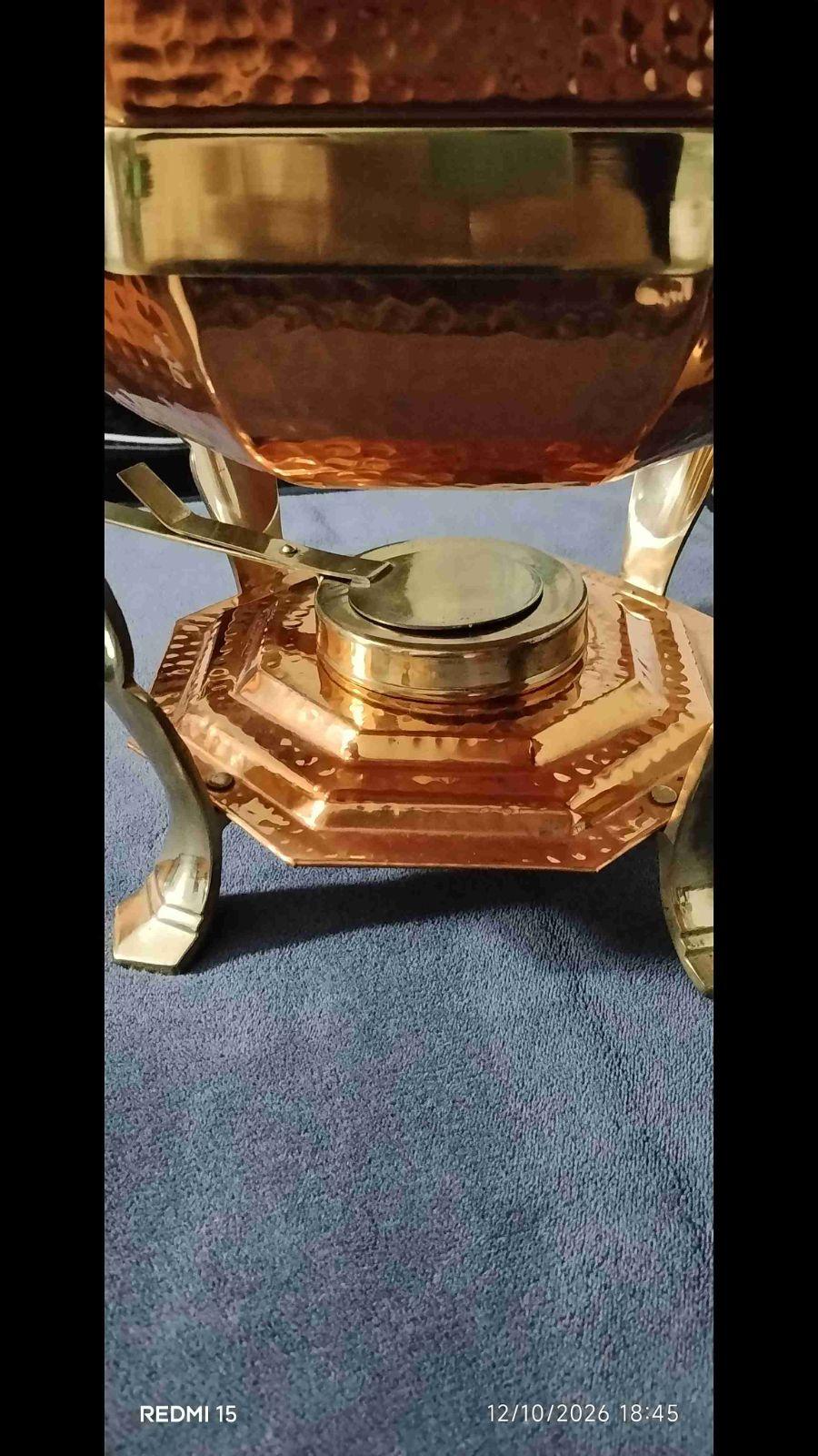 Chafing Dish de Cobre y Bronce con Tapa Repujada, foto 4 de 4