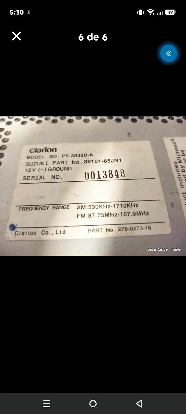 Reproductor de Radio Clarion Suzuki, foto 4 de 4