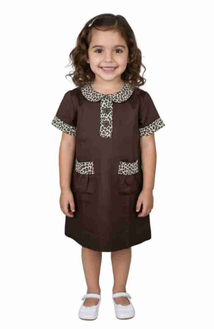 Vestido marrón de niña con detalles de leopardo, foto 3 de 4