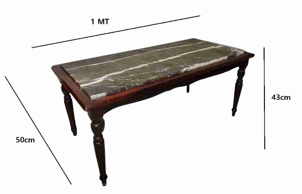 Mesa de centro con tope de mármol y base de madera, foto 4 de 4