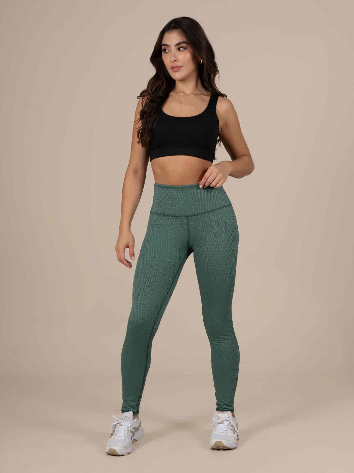 Leggings de mujer verde textura panal, foto 2 de 3