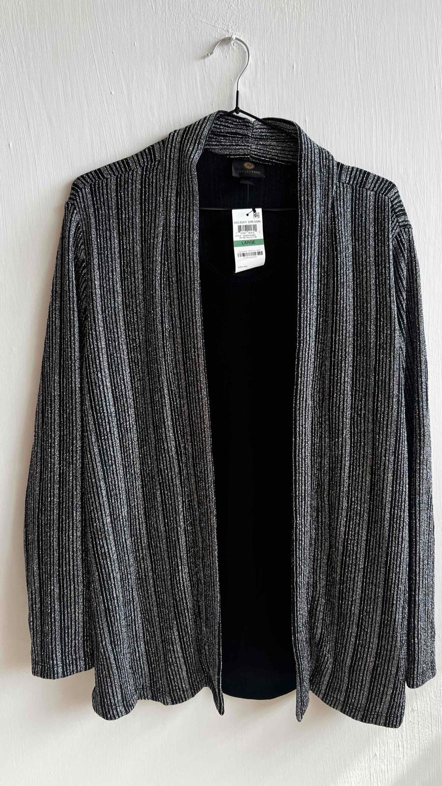 Conjunto de cardigan y pantalon negro con hilos plateados, foto 1 de 2
