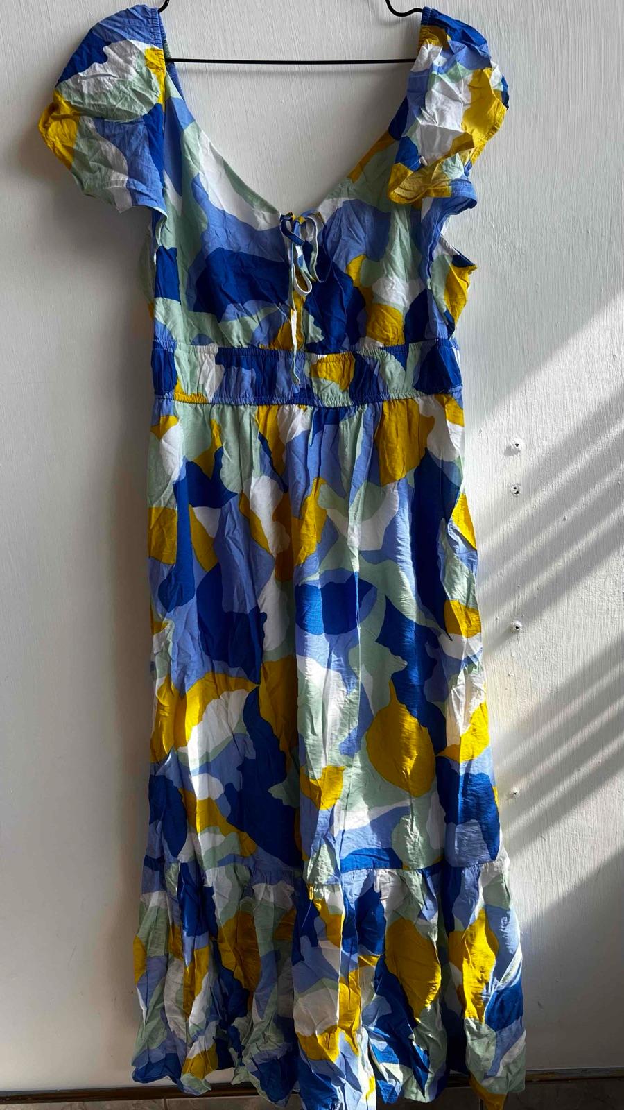 Vestido largo estampado azul y amarillo, foto 1 de 1