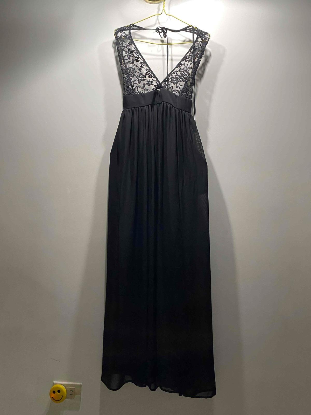 Vestido largo negro con encaje Alex Nava talla M, foto 4 de 7