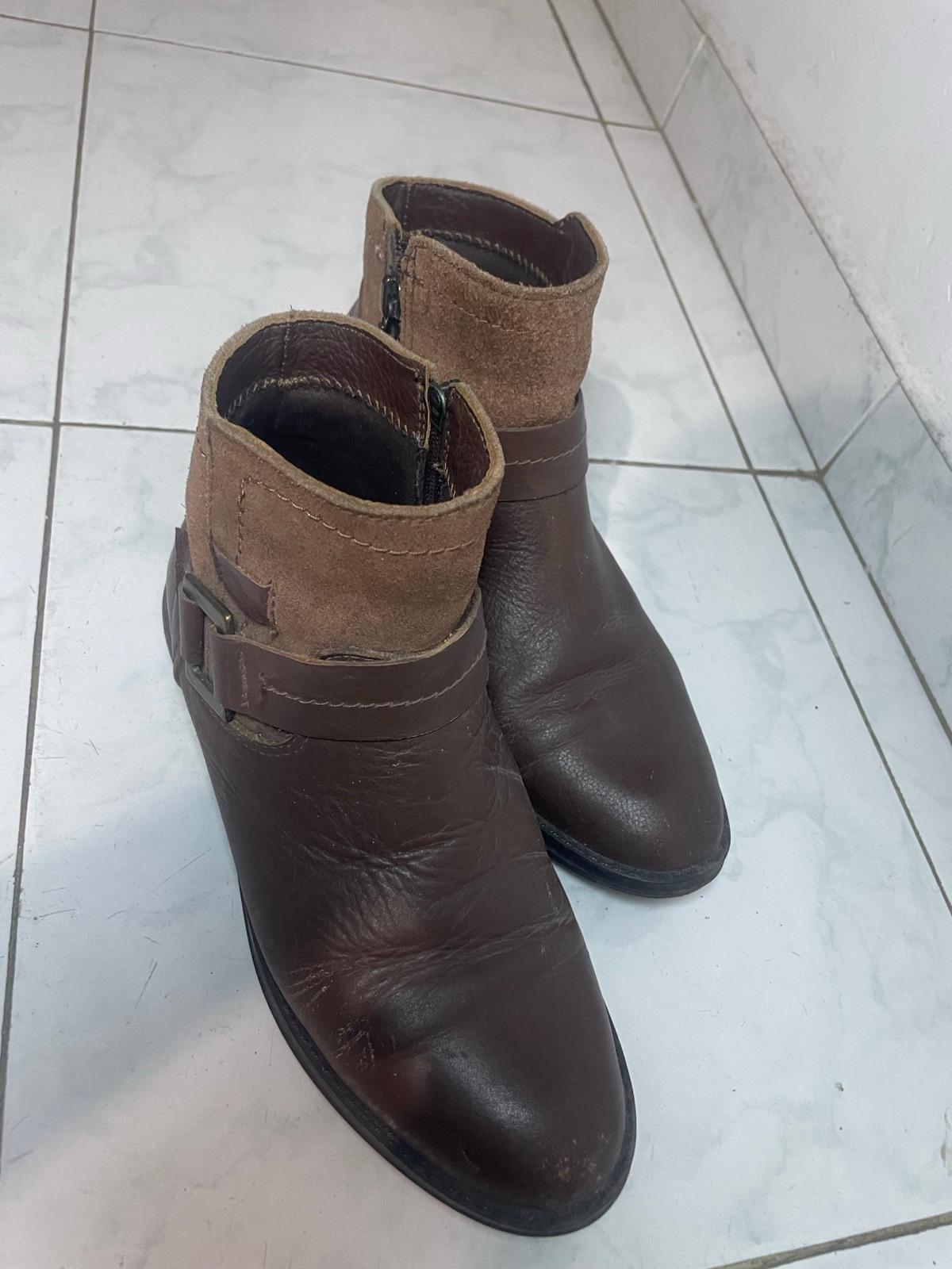 Botas de cuero marrón talla 37 con hebilla para mujer, foto 2 de 4