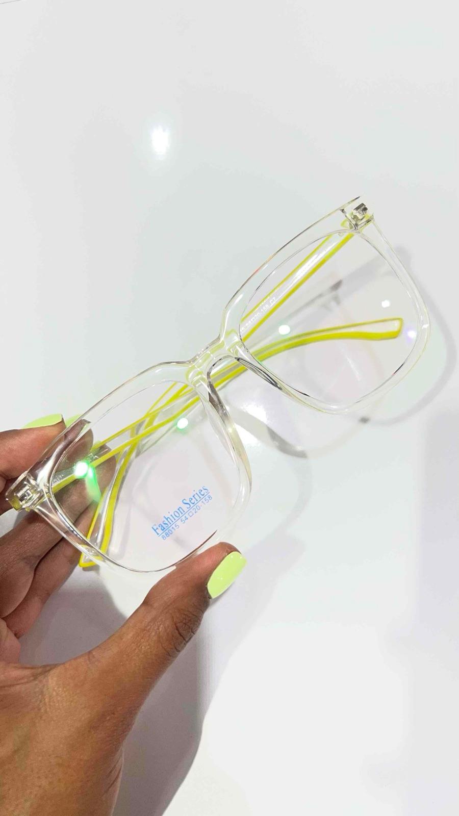Lentes transparentes con montura cuadrada y patillas amarillas Fashion Series, foto 1 de 2