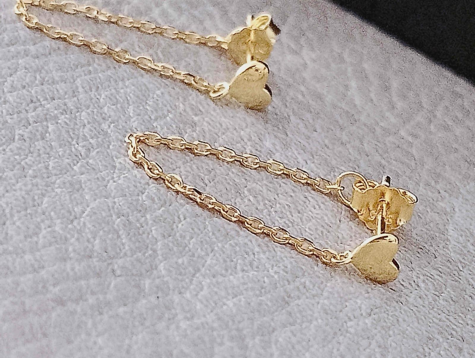 Zarcillos de Plata 925 dorados con diseño de corazón y cadena colgante., foto 2 de 4