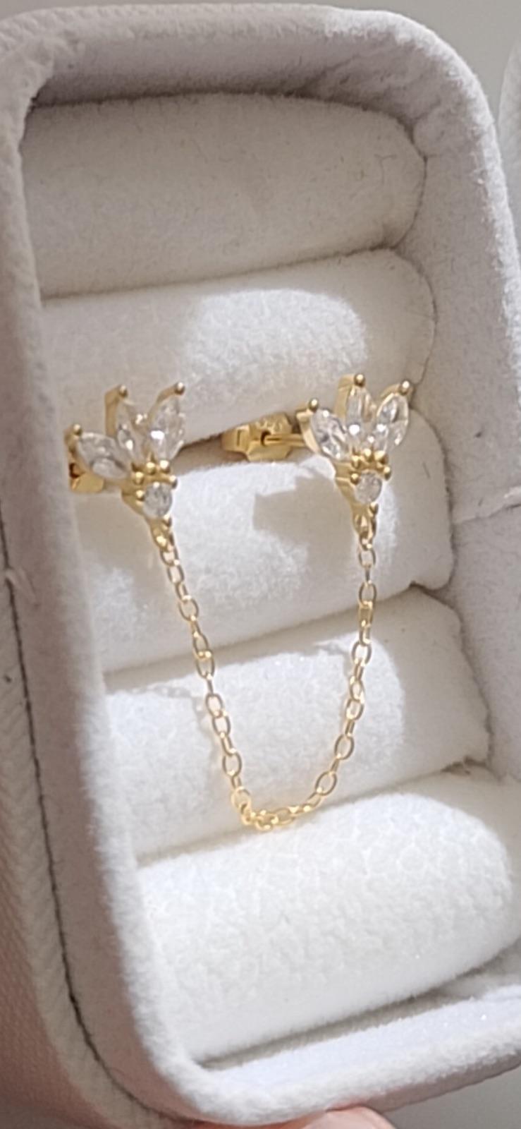 Zarcillo doble Flor de plata 925, foto 3 de 4