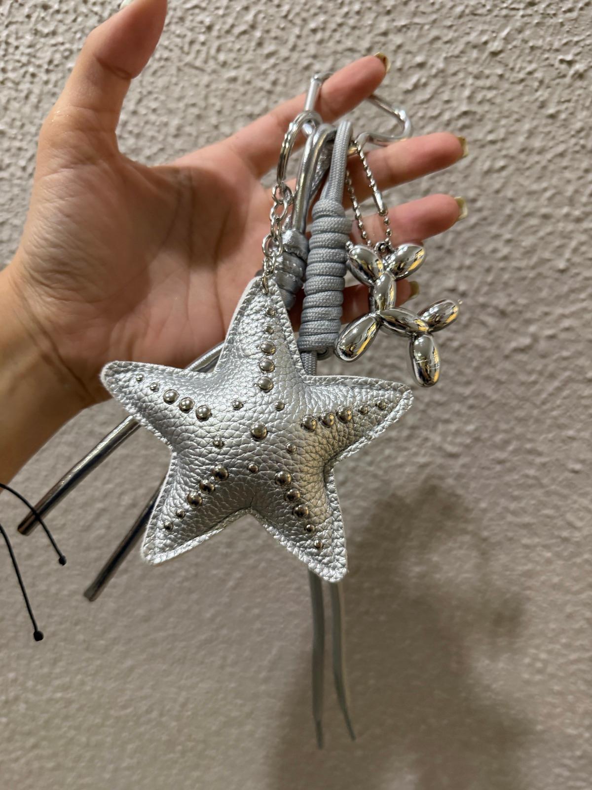 Llavero decorativo plateado con estrella y perro de globo, foto 1 de 2