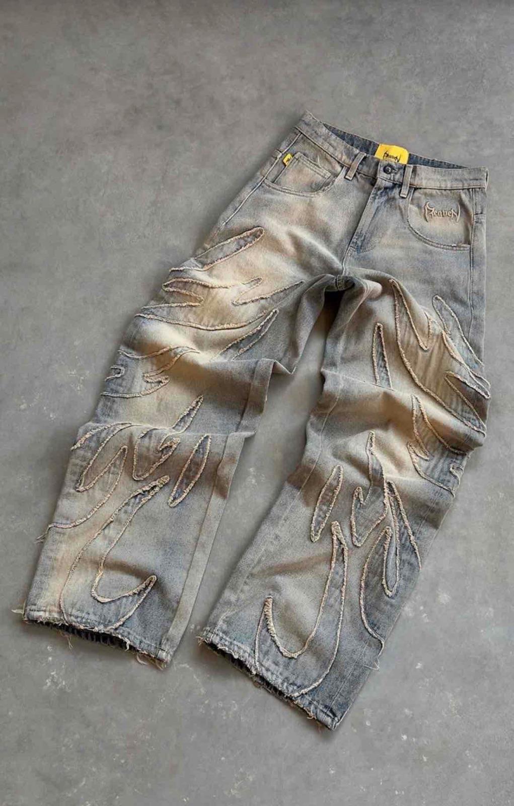 Pantalón de mezclilla con diseño de llamas baggy, foto 1 de 1