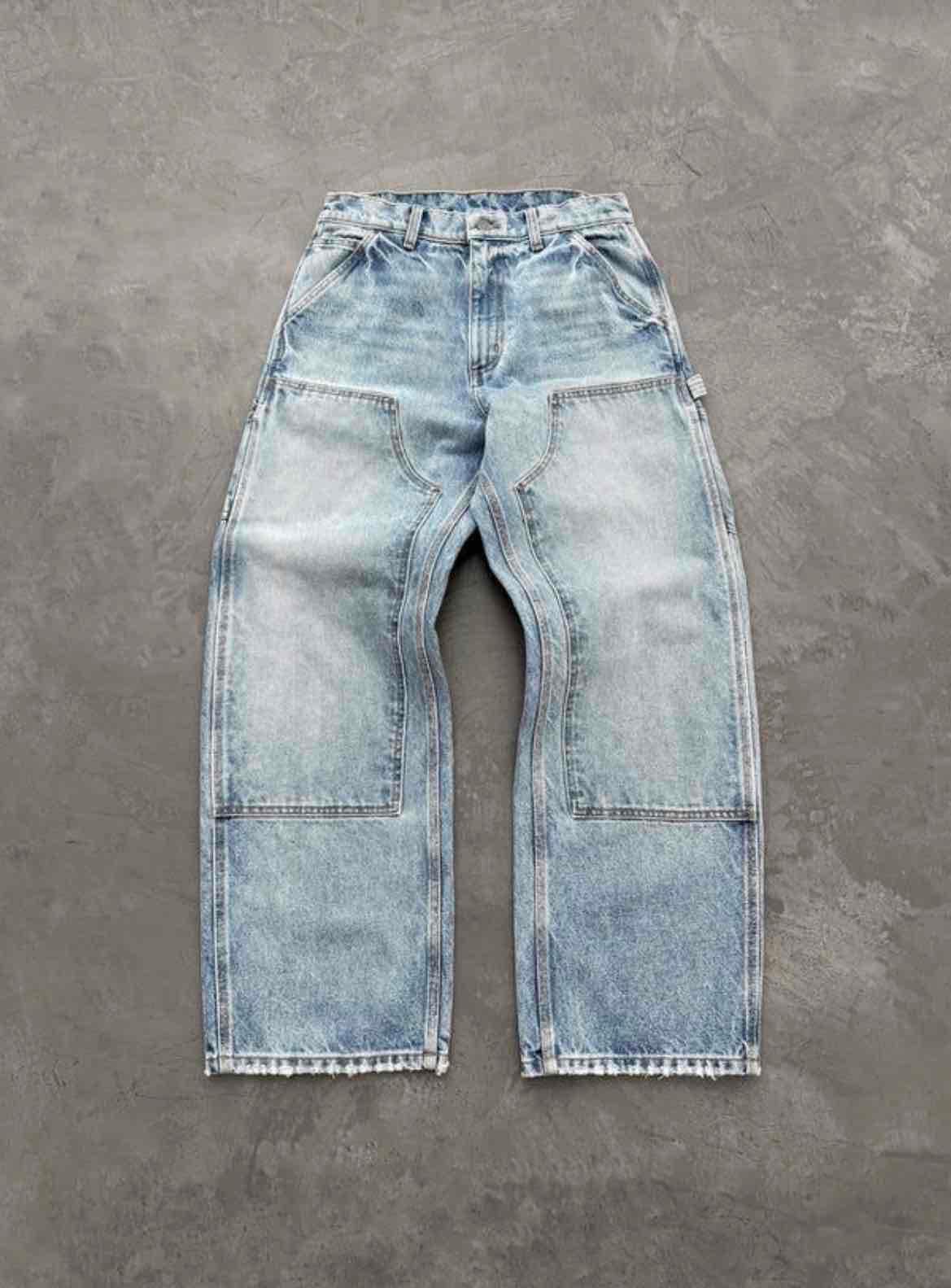 Jeans de mezclilla claros con refuerzo en rodillas baggy, foto 1 de 1