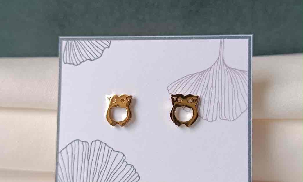 Zarcillos en forma de búho dorados, foto 1 de 1