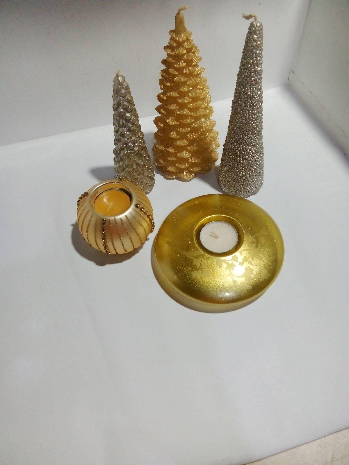 Set de velas y portavelas navideños dorados y plateados, foto 5 de 5