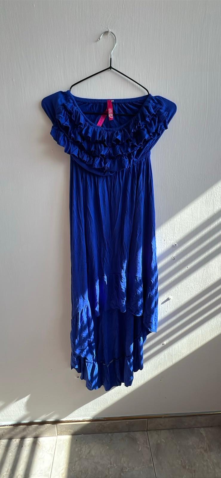 Vestido azul strapless con volantes, foto 1 de 1
