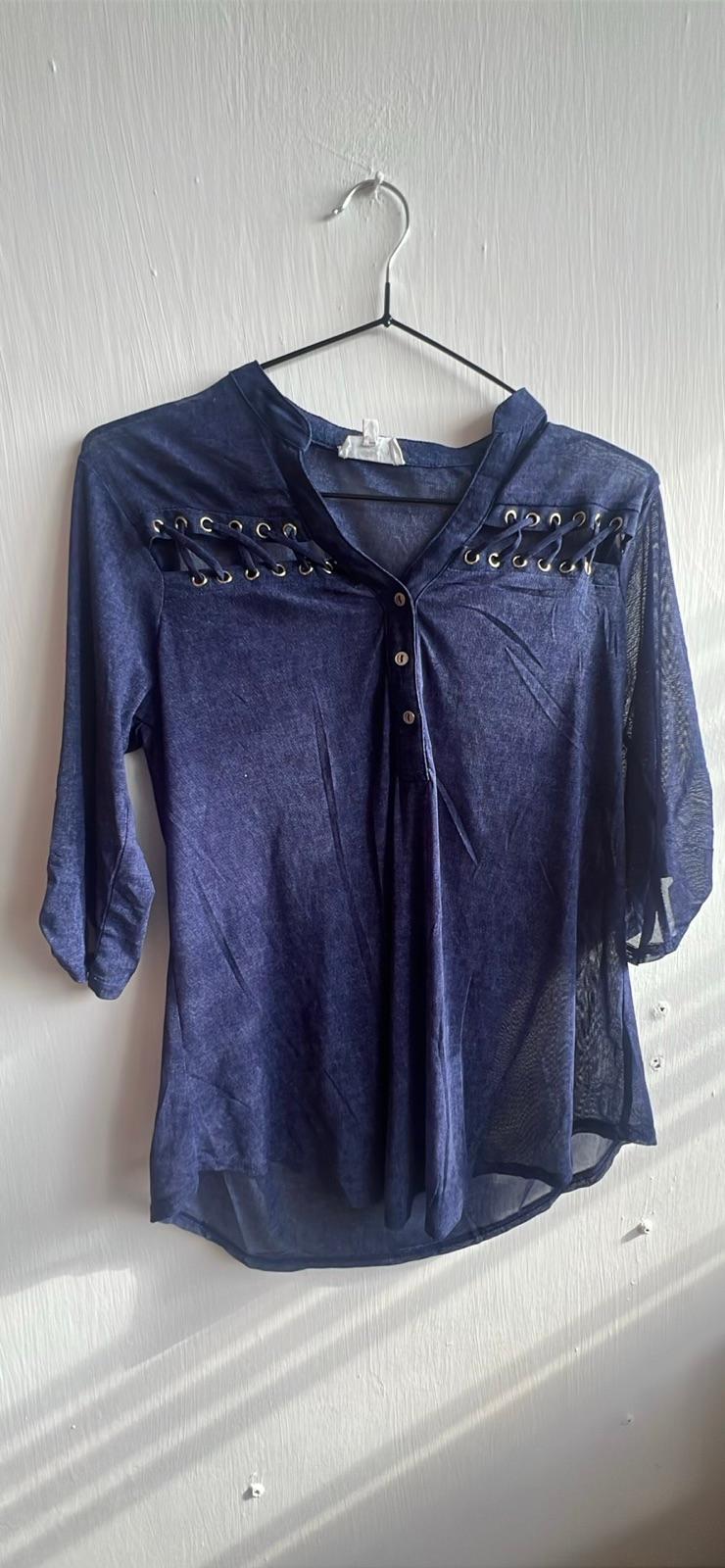 Blusa azul manga tres cuartos, foto 1 de 1