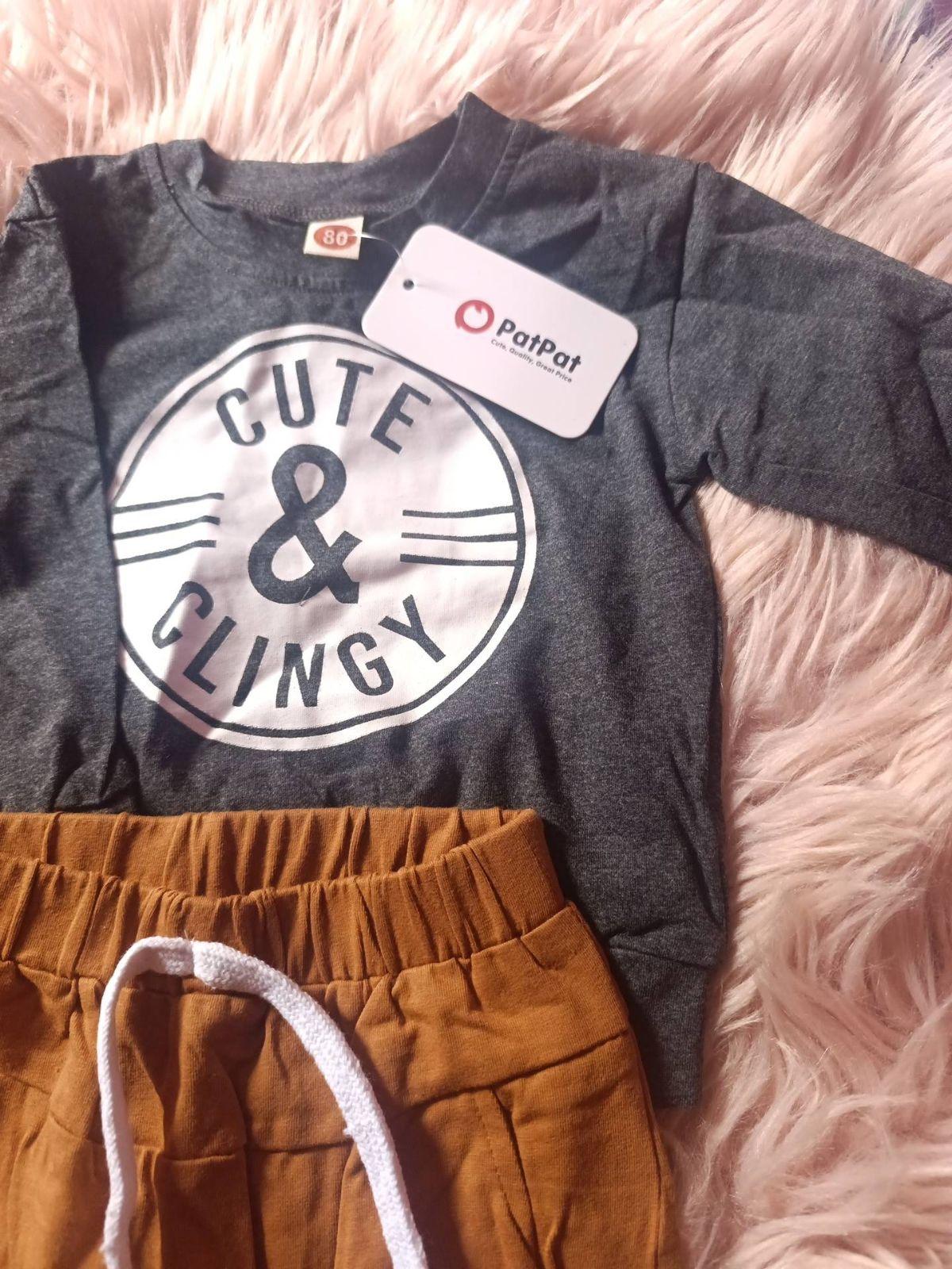 Conjunto de suéter gris y pantalón marrón PatPat para niño, foto 2 de 4