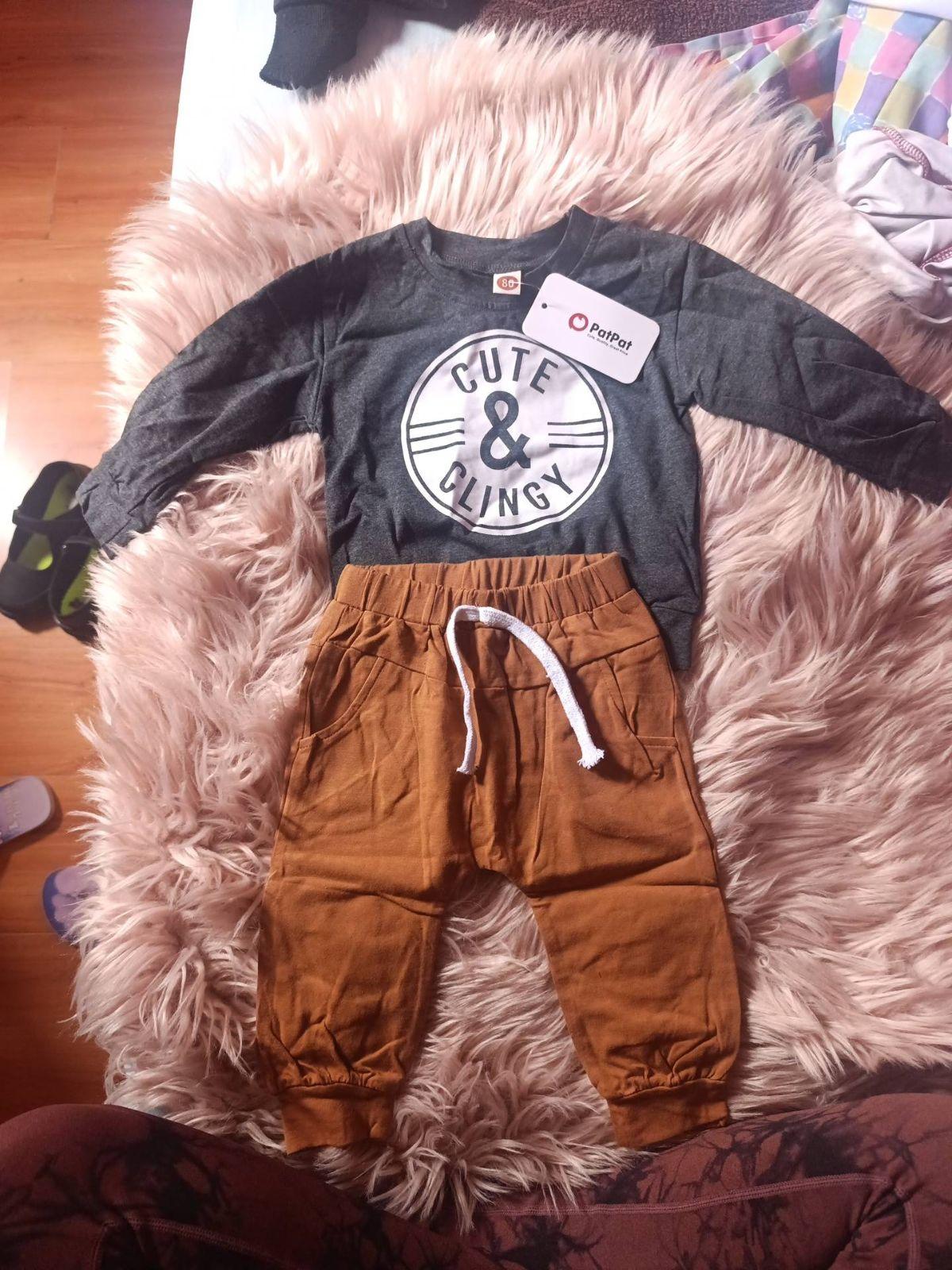 Conjunto de suéter gris y pantalón marrón PatPat para niño, foto 4 de 4